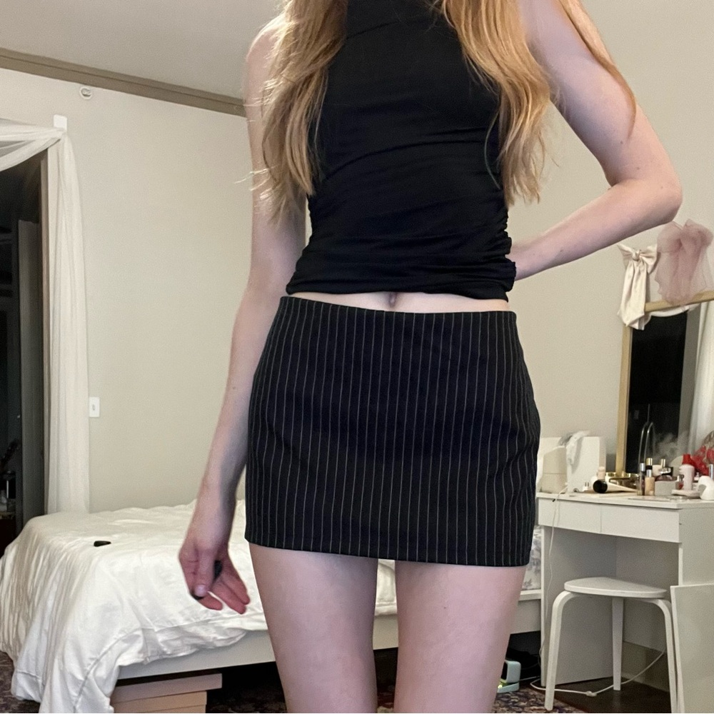 Black Pinstripe Mini Skirt